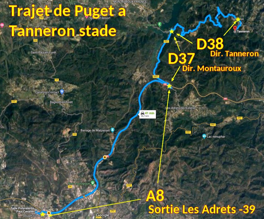 ACCES TANNERON Parking du stade 1 Trajet depuis Puget
