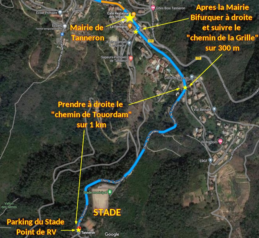ACCES TANNERON Parking du stade 3 Fin du Trajet apres la Mairie