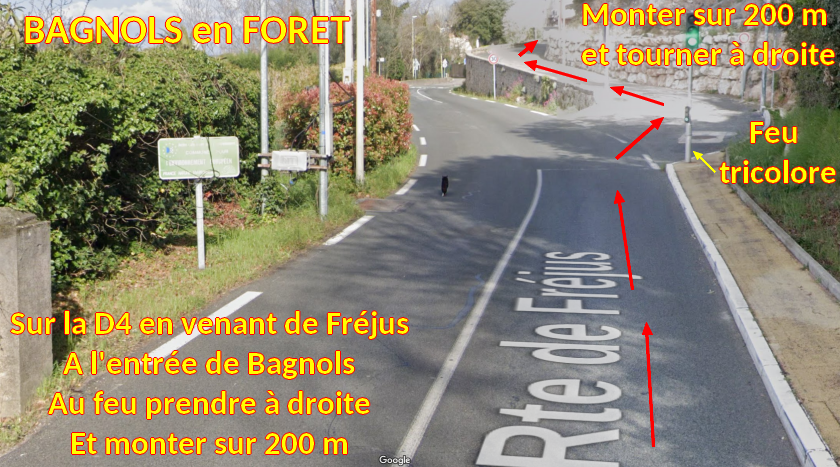 Acces BAGNOLS Parking du Porro 2 Sur D4 au feu monter a droite