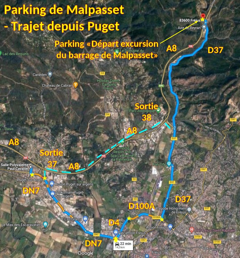 Acces Frejus Parking Malpasset 1 Trajet depuis Puget