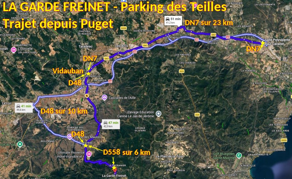 Acces LA GARDE FREINET Parking des Teilles 1 Trajet depuis Puget