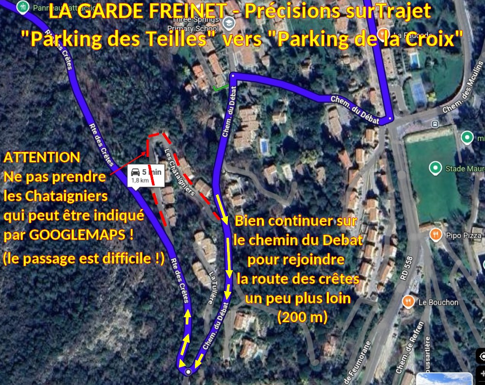 Acces LA GARDE FREINET Trajet Parking des Teilles vers Parking de la Croix 2