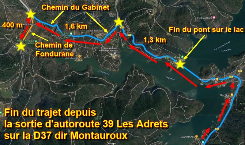 ACCES MONTAUROUX Fondurane 2 trajet depuis le lac
