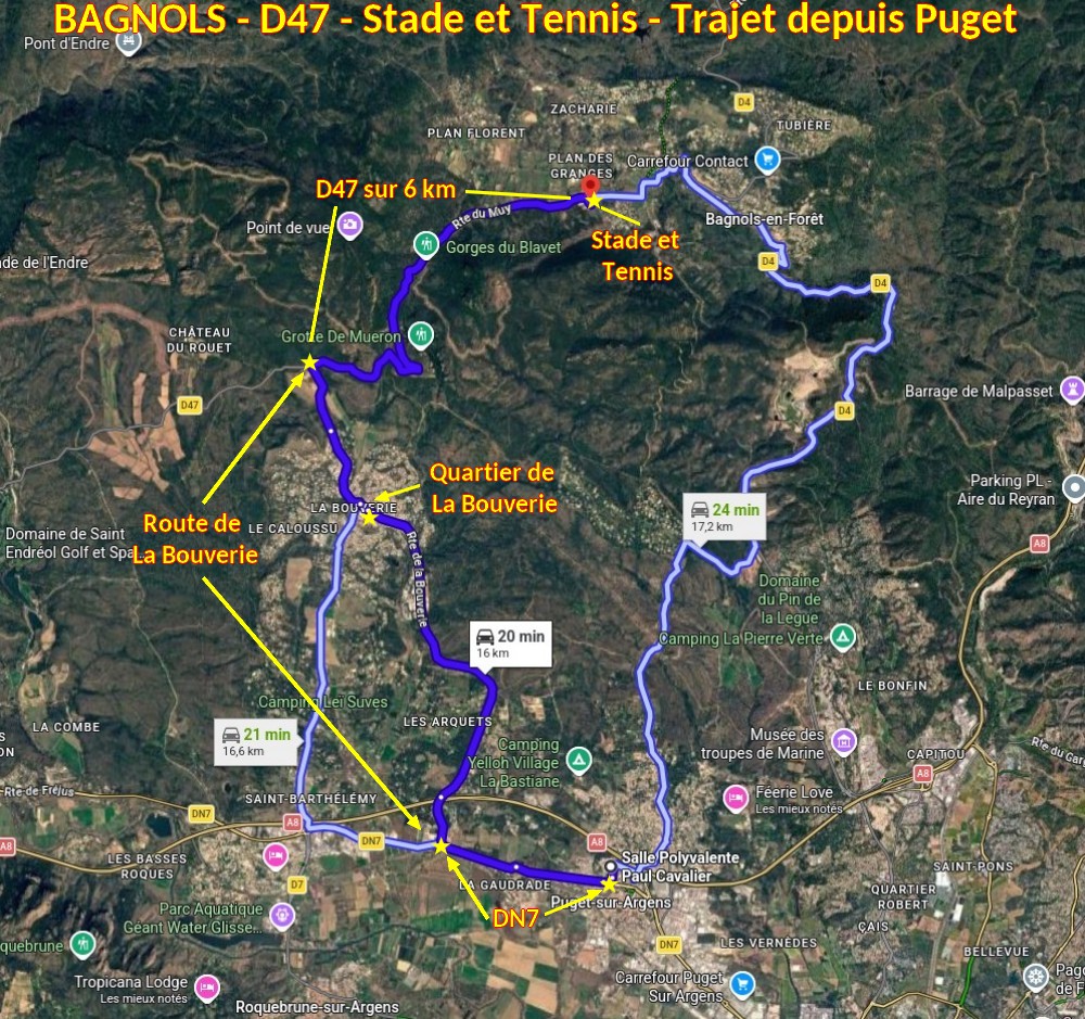 ACCES BAGNOLS D47 Stade et tennis 1 Trajet depuis Puget