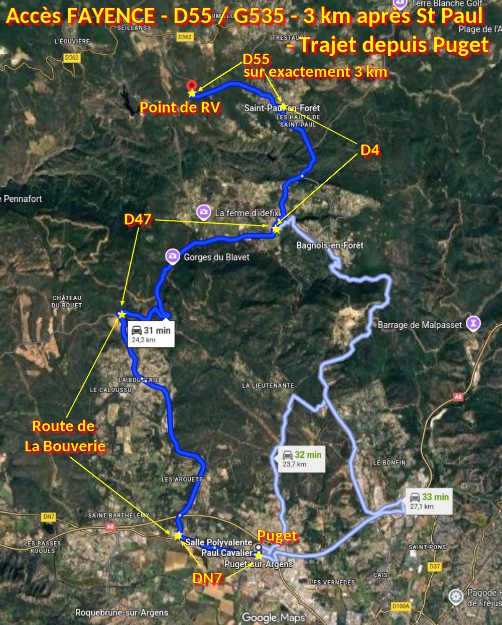 ACCES FAYENCE D55 1 Trajet depuis Puget