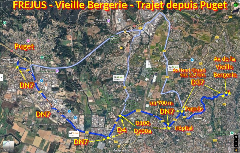 ACCES FREJUS Vieille Bergerie 1 Trajet depuis Puget