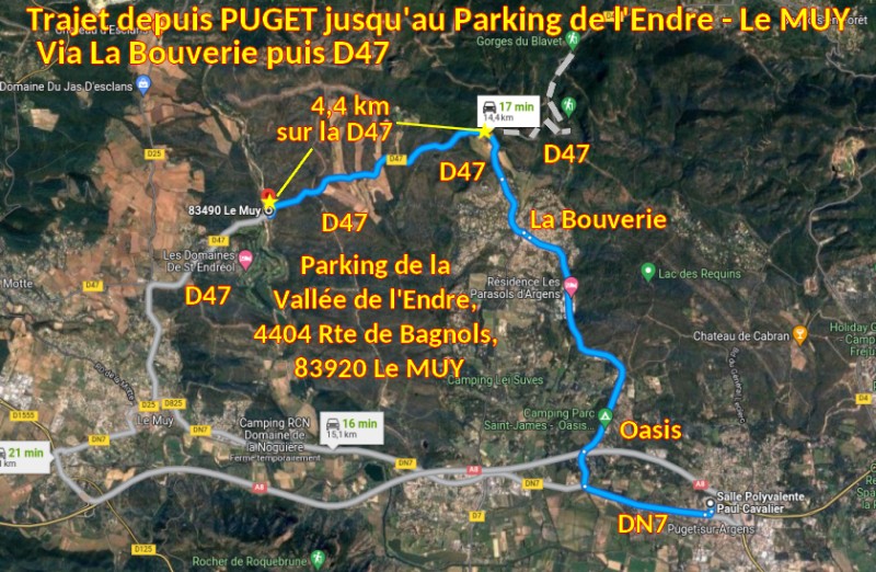 ACCES LE MUY Parking Endre 1 Trajet depuis Puget