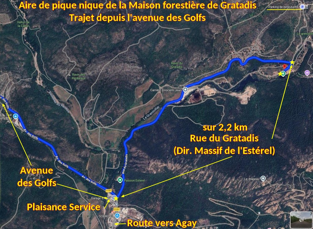 ACCES ST RAPHAEL Maison forestiere de Gratadis 2 Trajet depuis av des Golfs