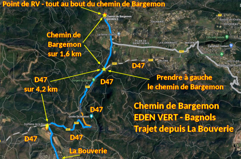 Acces BAGNOLS Chemin de Bargemon EDEN VERT 2 Trajet depuis La Bouverie