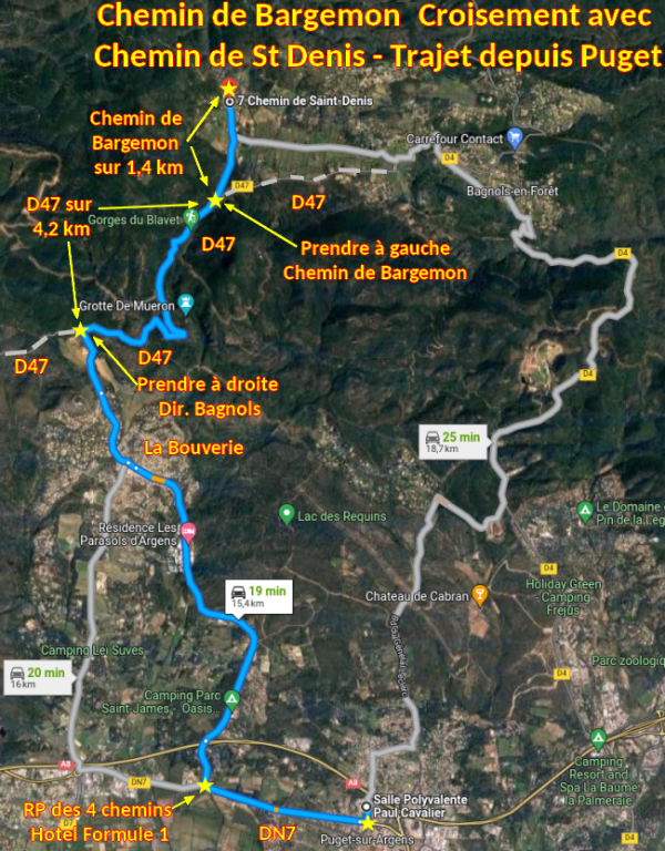 Acces BAGNOLS RV Plan Florent 1 Trajet depuis Puget