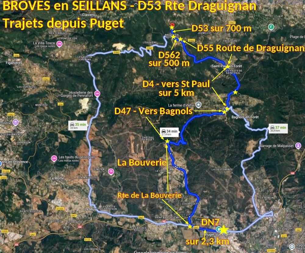 Acces BROVES en SEILLANS D53 Rte de Draguignan 1 Trajet depuis Puget