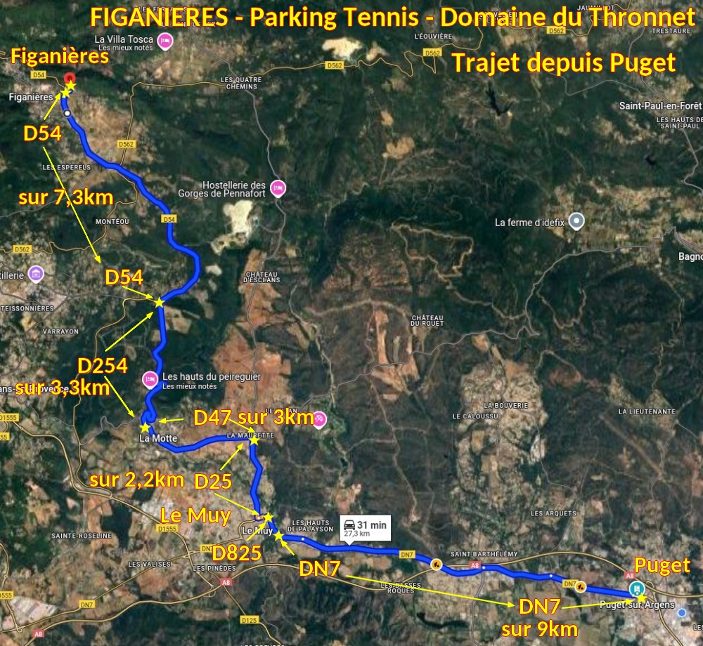 Acces FIGANIERES Park Tennis resid Thronnet 1 Trajet depuis Puget