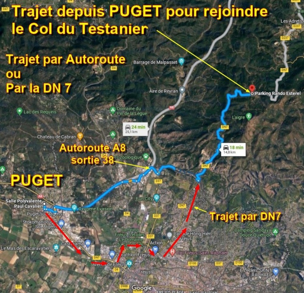 Acces FREJUS Col du Testanier 1 Plan Trajet depuis Puget
