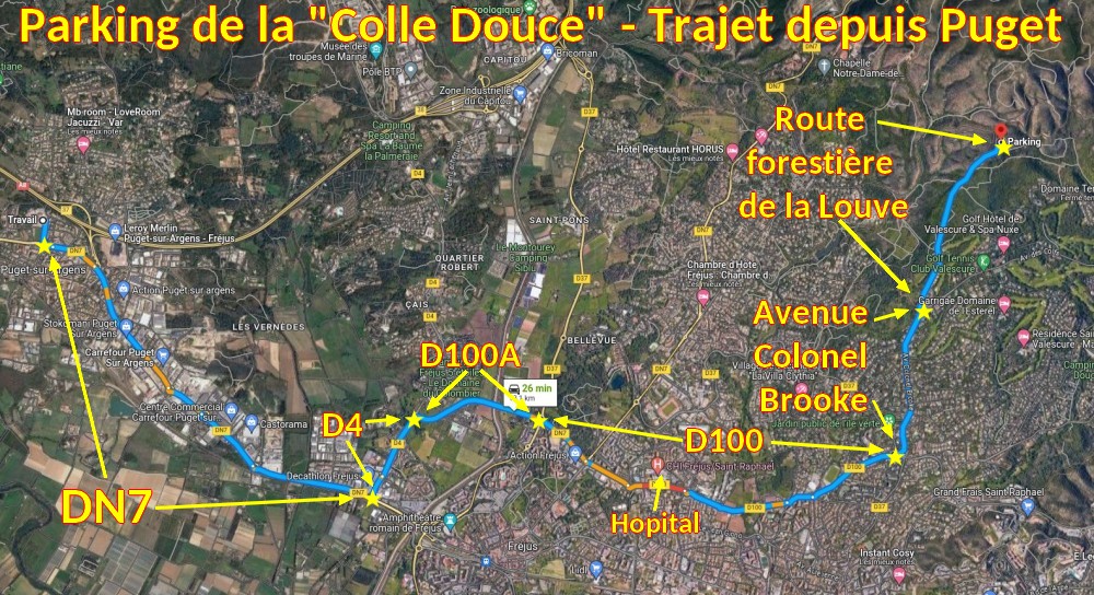 Acces FREJUS Colle Douce 1 Trajet depuis Puget