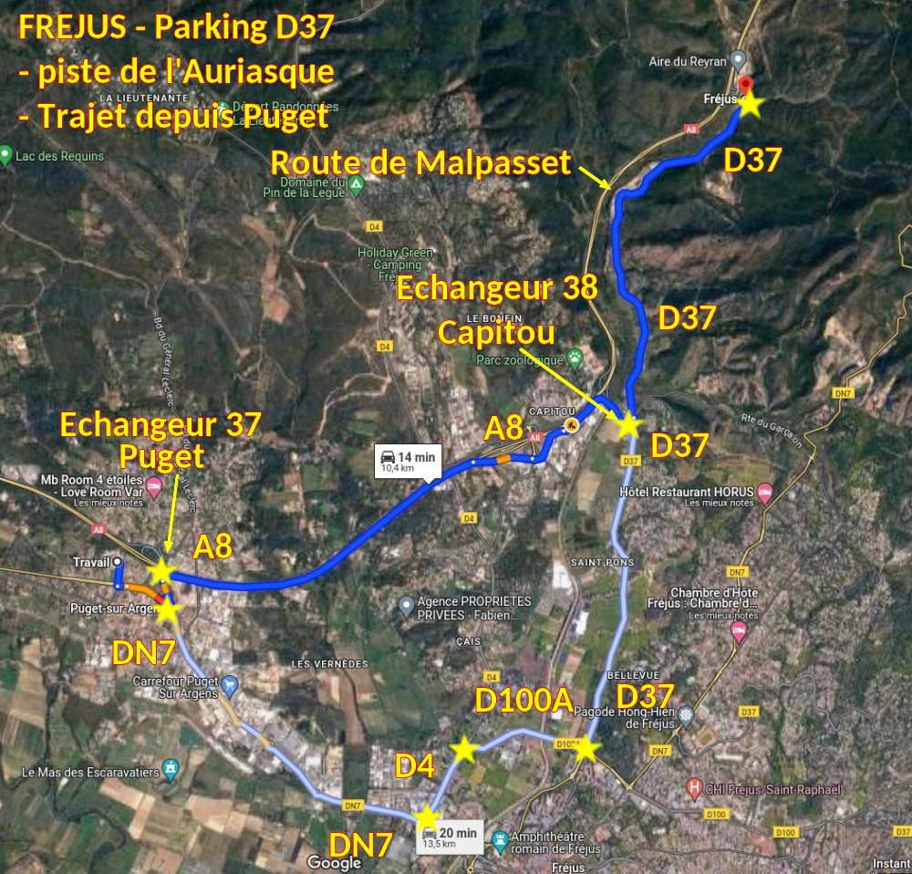 Acces FREJUS D37 Auriasque 1 Trajet depuis Puget