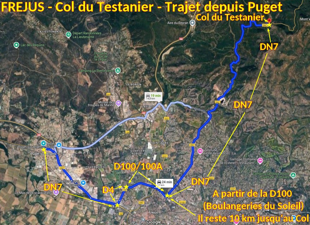 Acces FREJUS Testanier droite 1 Trajet depuis Puget