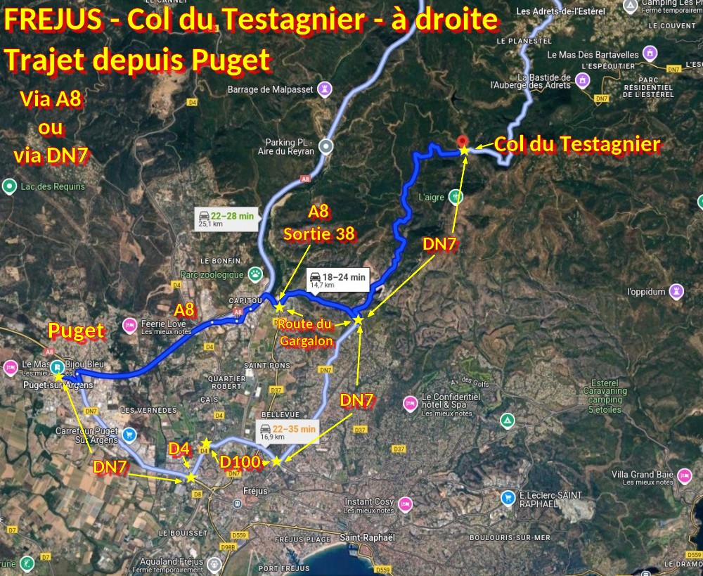 Acces FREJUS Testanier droite 1 Trajet depuis Puget