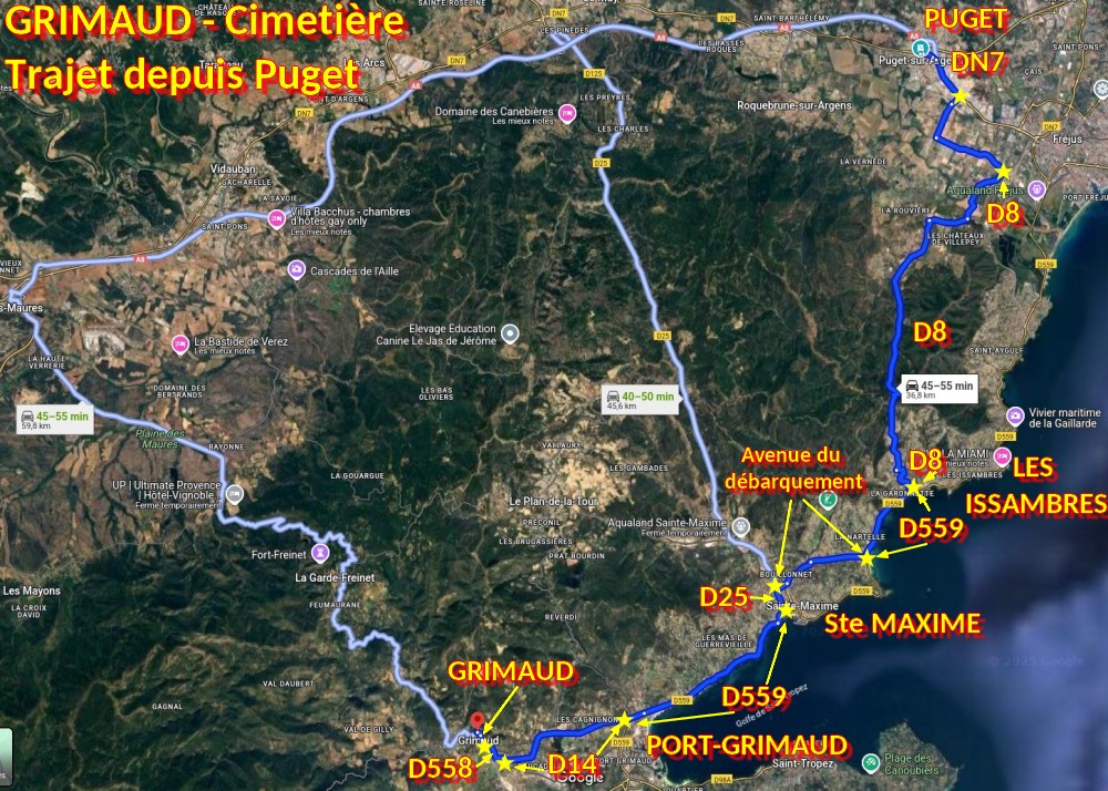 Acces GRIMAUD Cimetiere 1 Trajet depuis Puget