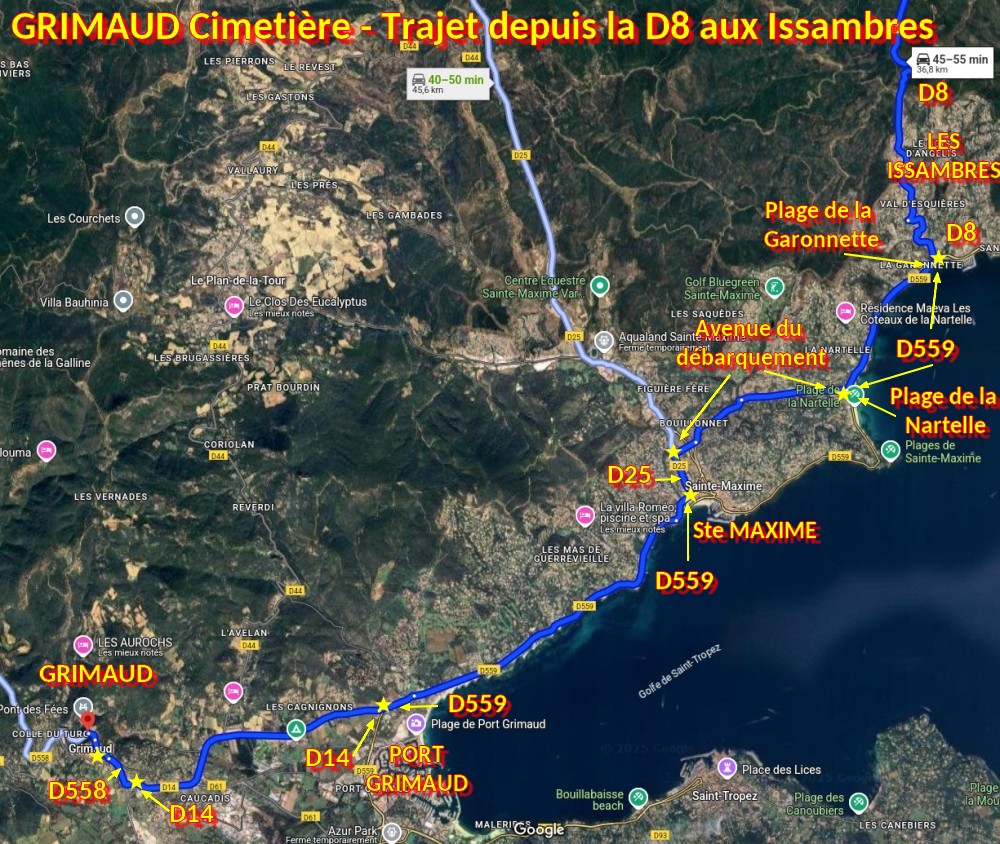 Acces GRIMAUD Cimetiere 2 Trajet depuisD8 Issambres