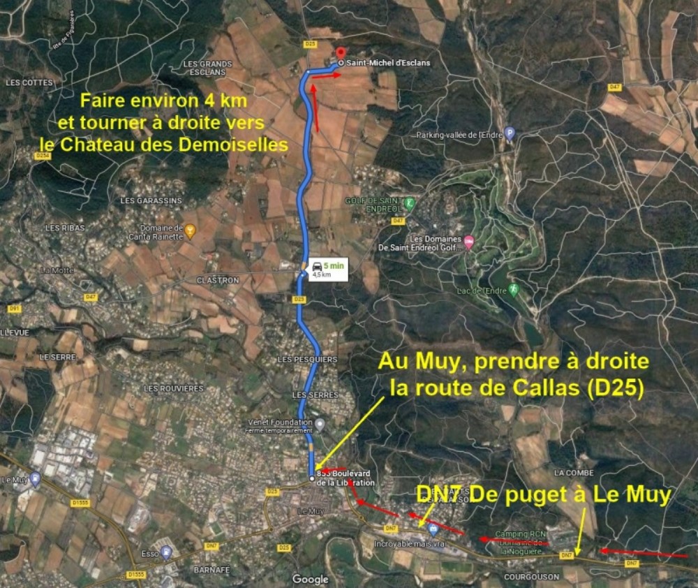 Acces LA MOTTE Demoiselles 2 Trajet depuis Le Muy DN7