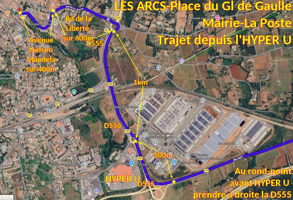Acces LES ARCS Place du Gl de Gaulle Mairie 2 trajet depuis Hyper U
