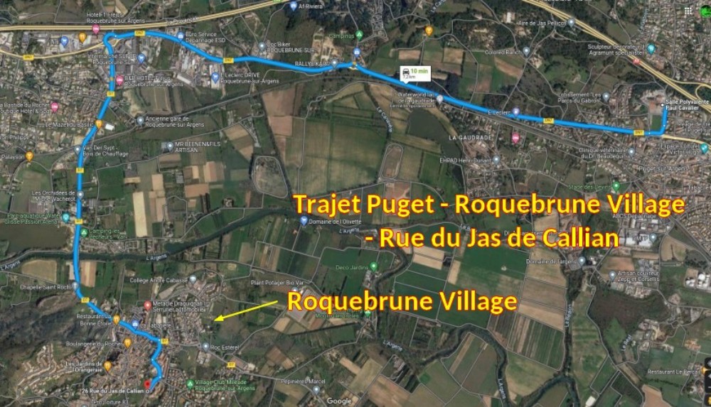 Acces ROQUEBRUNE Village Rue du Jas de Callian 1 Trajet depuis Puget
