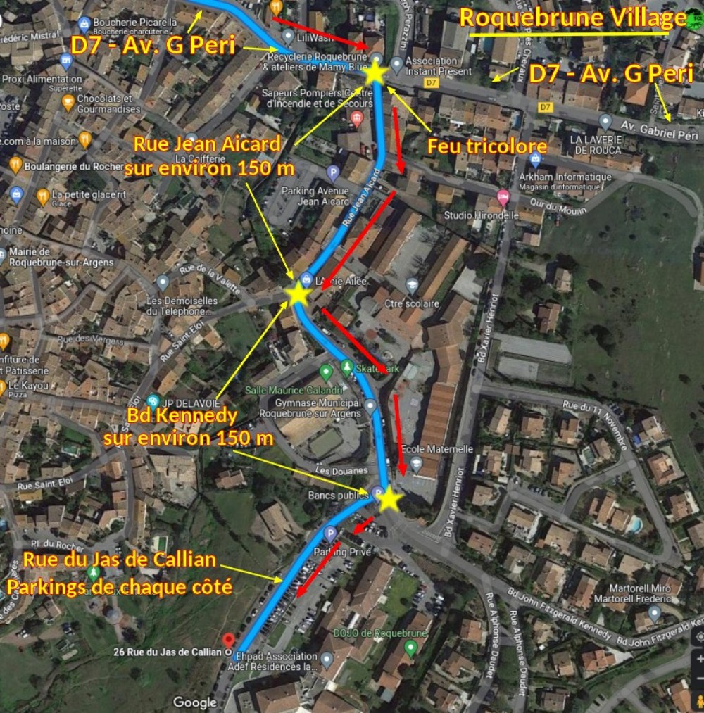 Acces ROQUEBRUNE Village Rue du jas de Callian 2 Plan Arrivee rue du jas