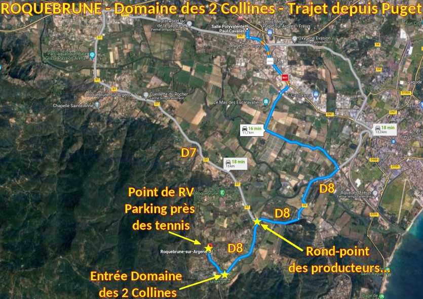 Acces ROQUEBRUNE 2 Collines 1 Trajet depuis Puget