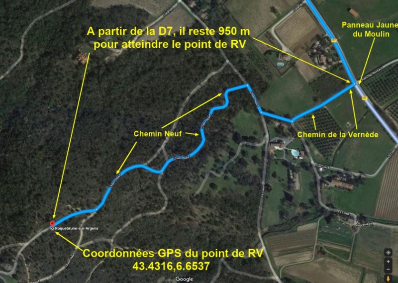 Acces ROQUEBRUNE Chemin Neuf 2 depuis la D7 vers point RV
