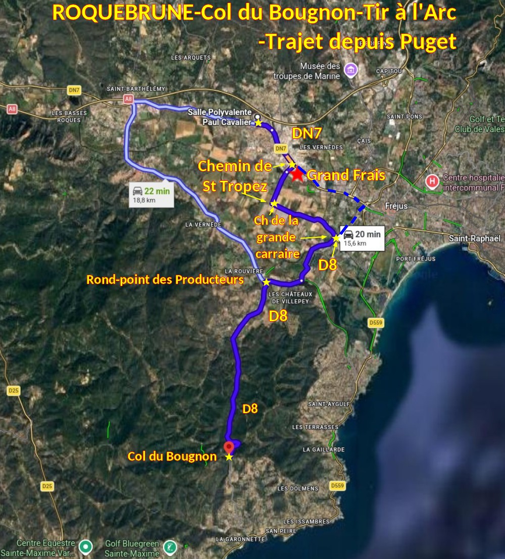 Acces ROQUEBRUNE Col du Bougnon Tir Arc 1 Trajet depuis Puget