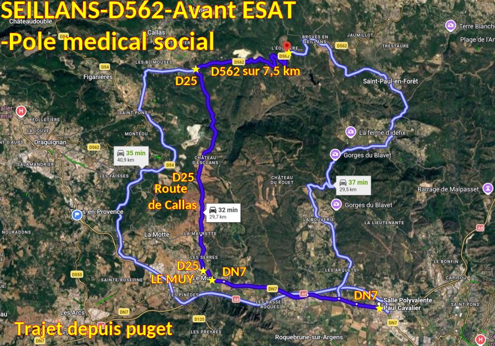 Acces SEILLANS D562 Avant ESAT pole medical social 1 Trajet depuis Puget