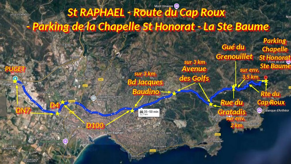 Acces St RAPHAEL Rte du Cap Roux 1 Trajet depuis Puget