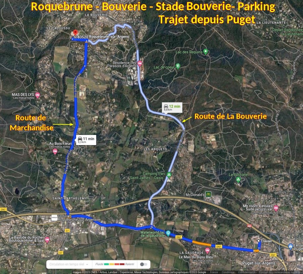 Acces ROQUEBRUNE Bouverie Stade Bouverie 01 Trajet depuis Puget
